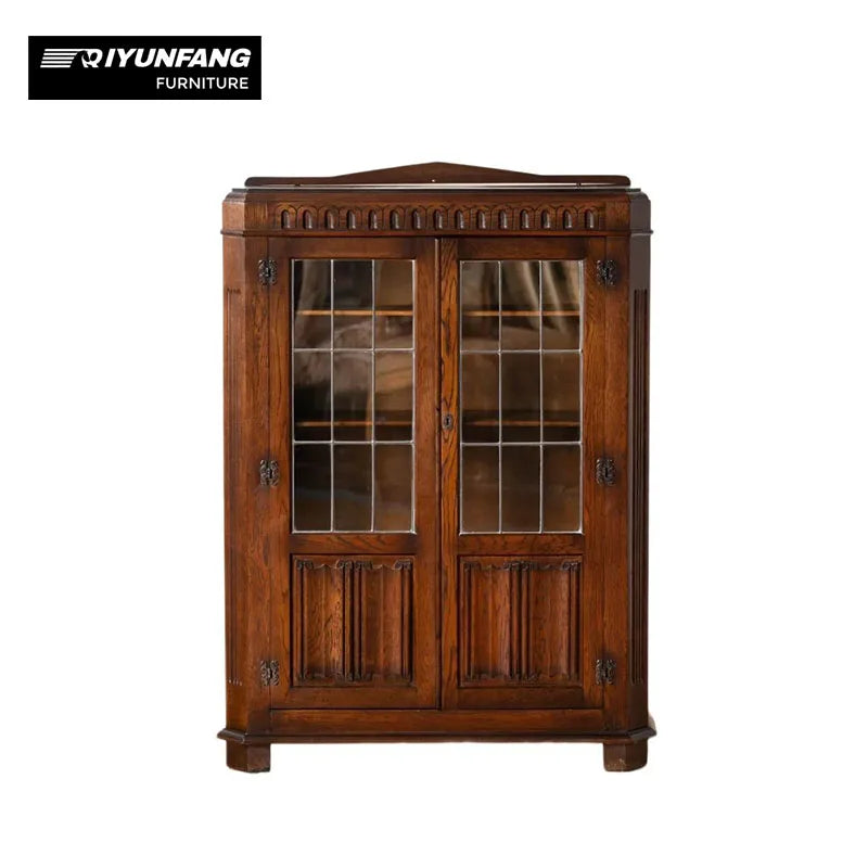 Modern Solid Wood and Glass Display Cabinet 90cm Oak