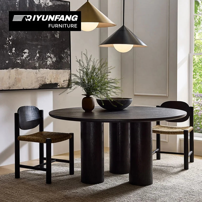 Modern Solid Wood Round Dining Table Customisable Oak Finish