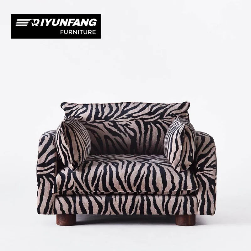 Zebra Print Fabric Upholstered Sofa Mid-Century Style Living Room