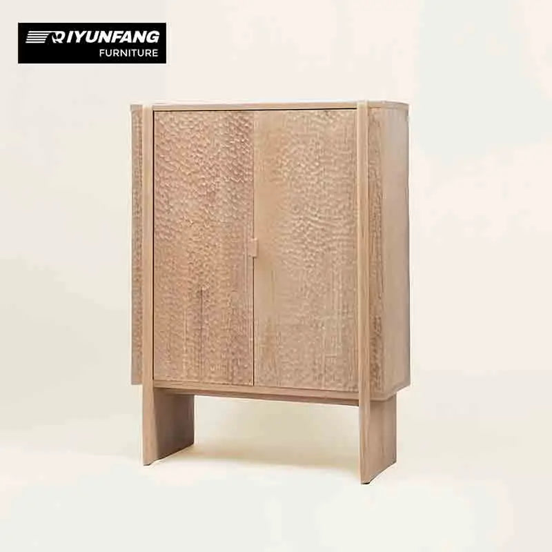 Solid Wood Entrance Storage Cabinet Hammer Patterned 3 Compartments