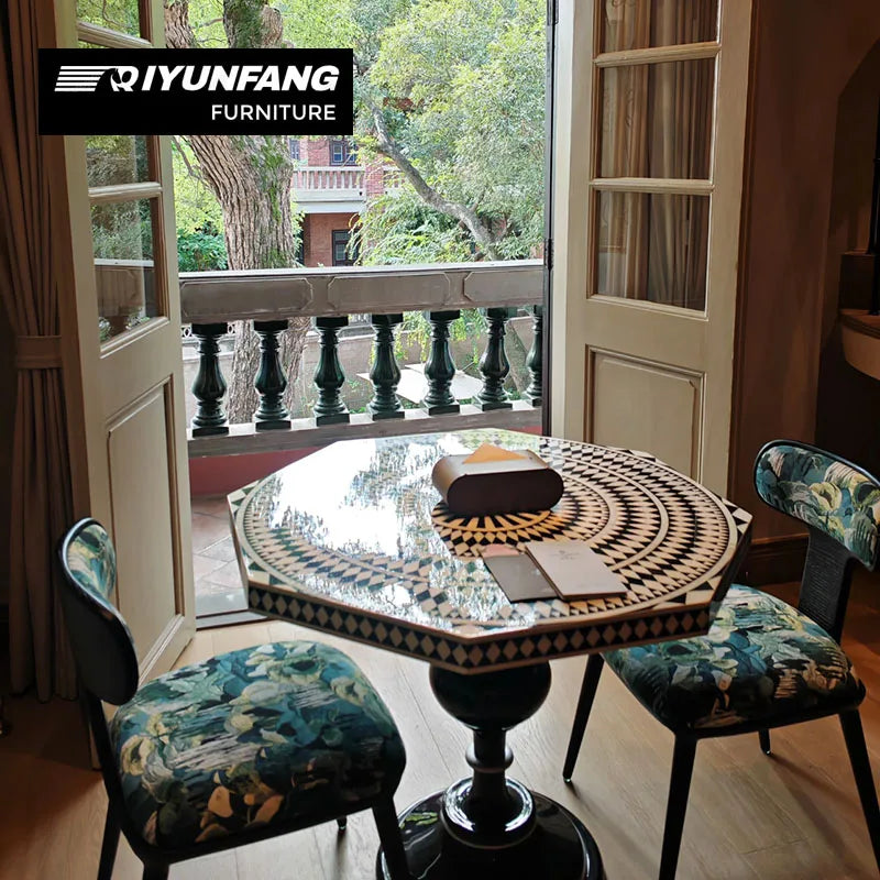 French-style Hand-painted Octagonal Dining Table Shell Inlay