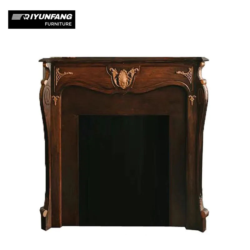 French Style Carved Solid Wood Decorative Fireplace Cabinet Customizable