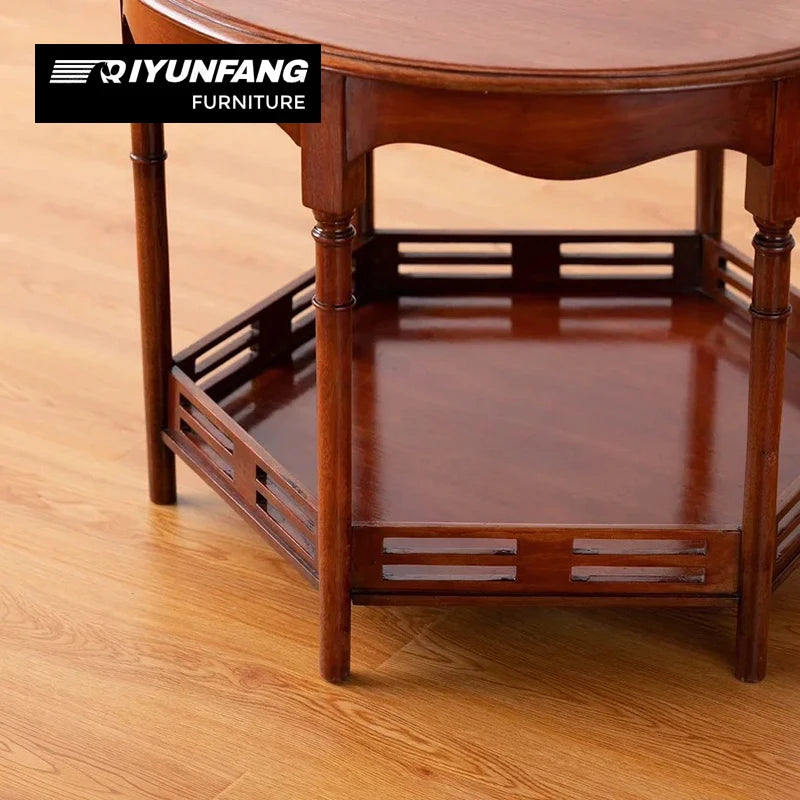 Solid Wood Double-Layer Curved Coffee Table Modern Design 76cm