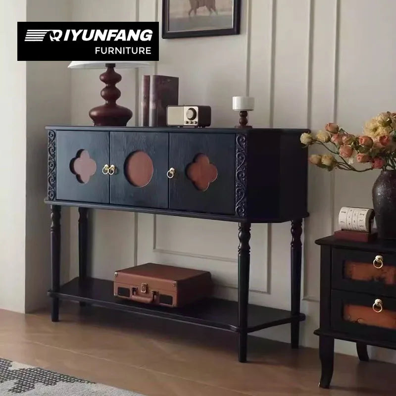 Modern Solid Wood Entrance Cabinet 2-Door 120cm Black