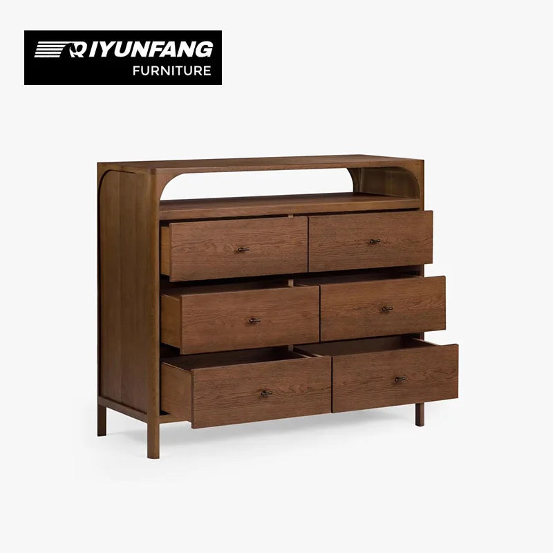 Modern Solid Oak 6-Drawer Chest of Drawers Retro-Modern Storage Cabinet