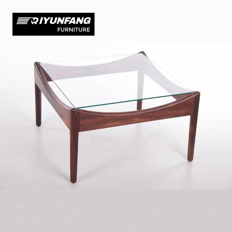 Square Tempered Glass and Solid Wood Coffee Table 55cm Nut-Brown