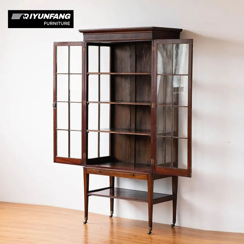 American Retro Solid Wood Display Cabinet Antique Glass 85cm