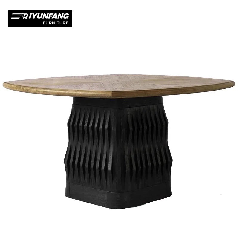Modern Solid Wood Dining Table Rounded Pedestal Base 130cm Black