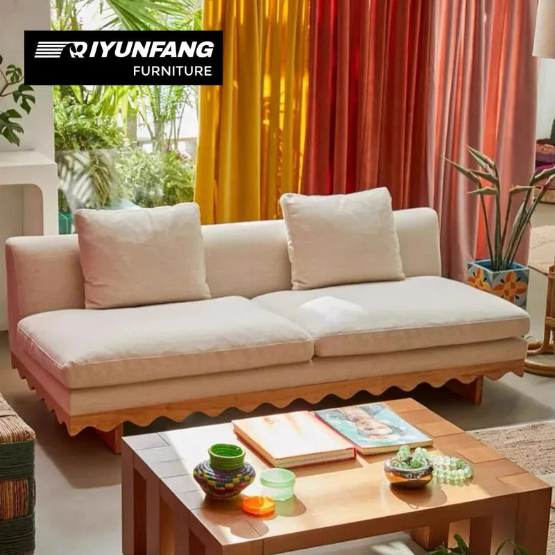 Modern Double Seat Sofa with Wood Legs Rectangle Design