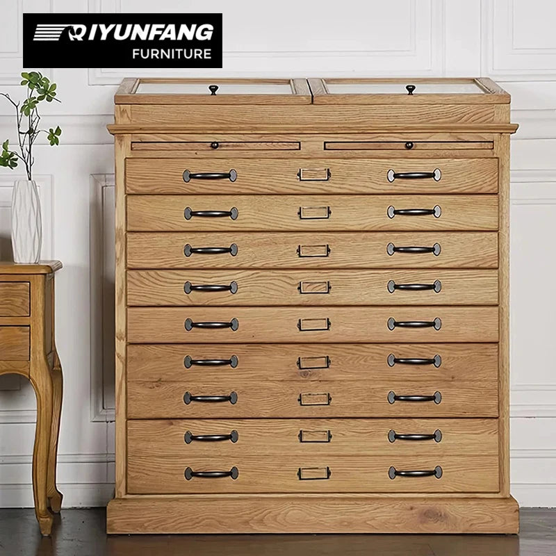 American-Style Solid Oak 9-Drawer Jewelry Display Cabinet