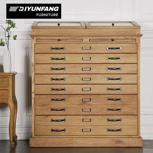 American-Style Solid Oak 9-Drawer Jewelry Display Cabinet
