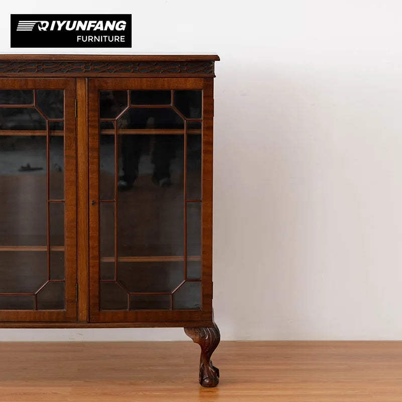 Traditional Solid Wood Display Cabinet with Glass Doors