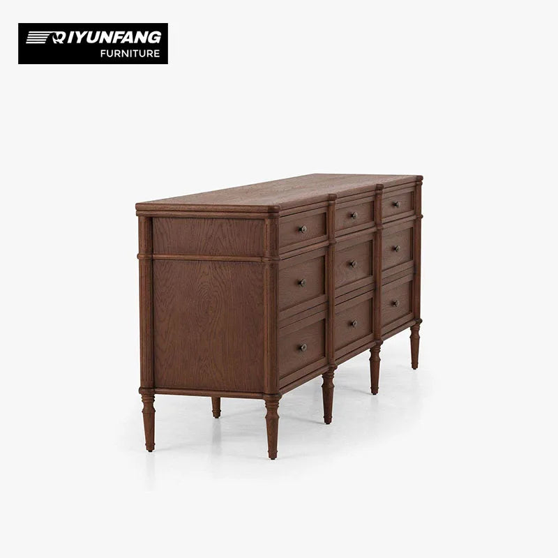 Traditional Solid Oak Chest of Drawers Nine Drawer Storage