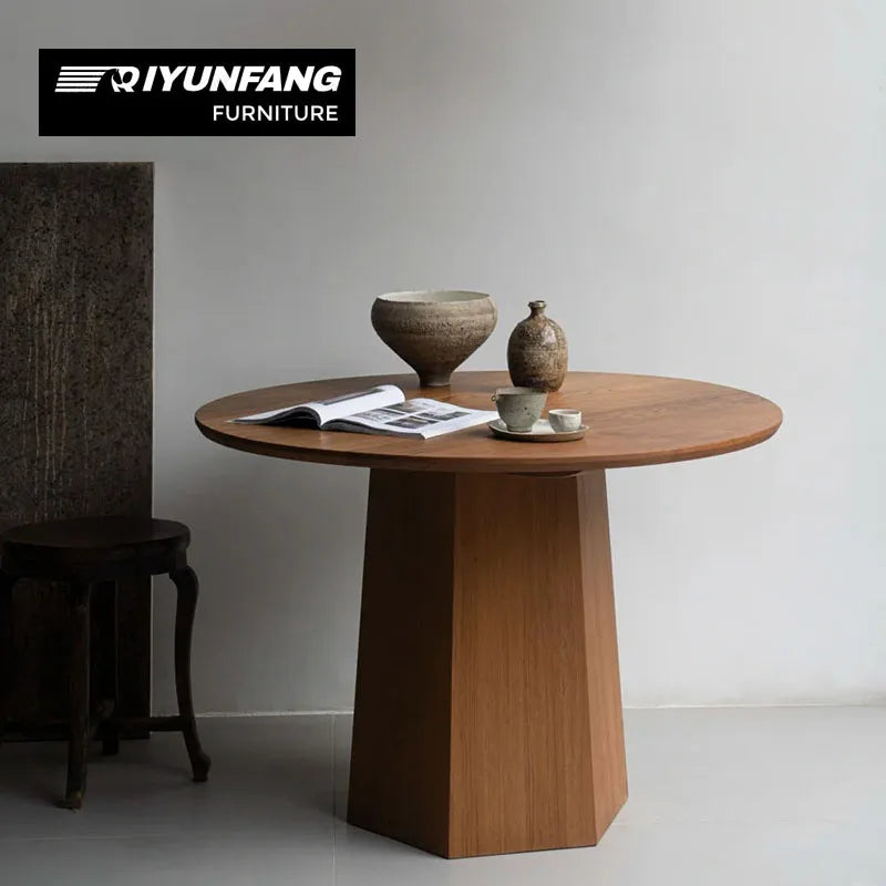 Modern Japanese Solid Wood Round Dining Table 108cm Oak