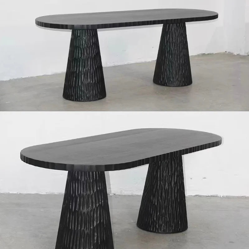 Modern Solid Wood Dining Table 8-Seater Black Rectangular Panel