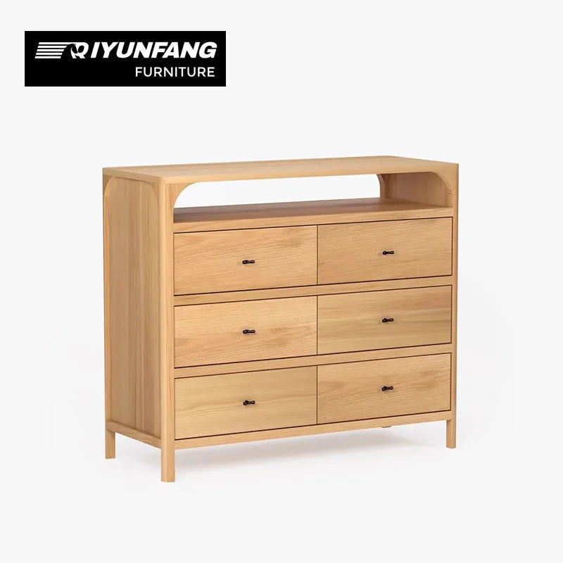 Modern Solid Oak 6-Drawer Chest of Drawers Retro-Modern Storage Cabinet
