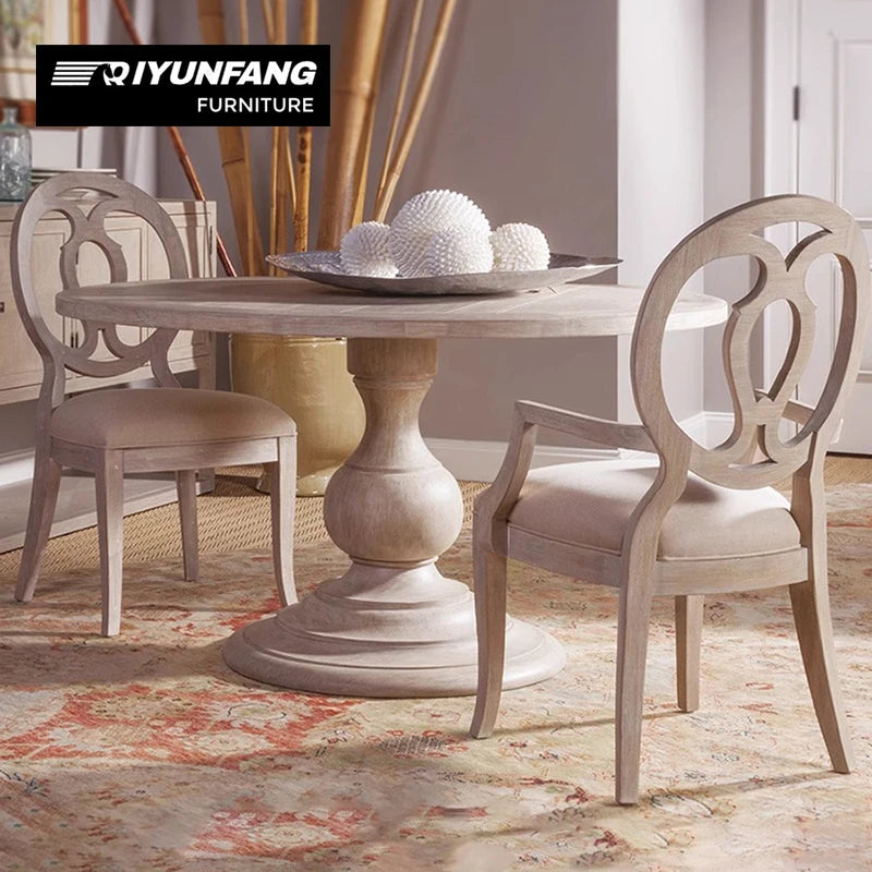 Solid Wood Round Dining Table and Chair Set 6-Seat