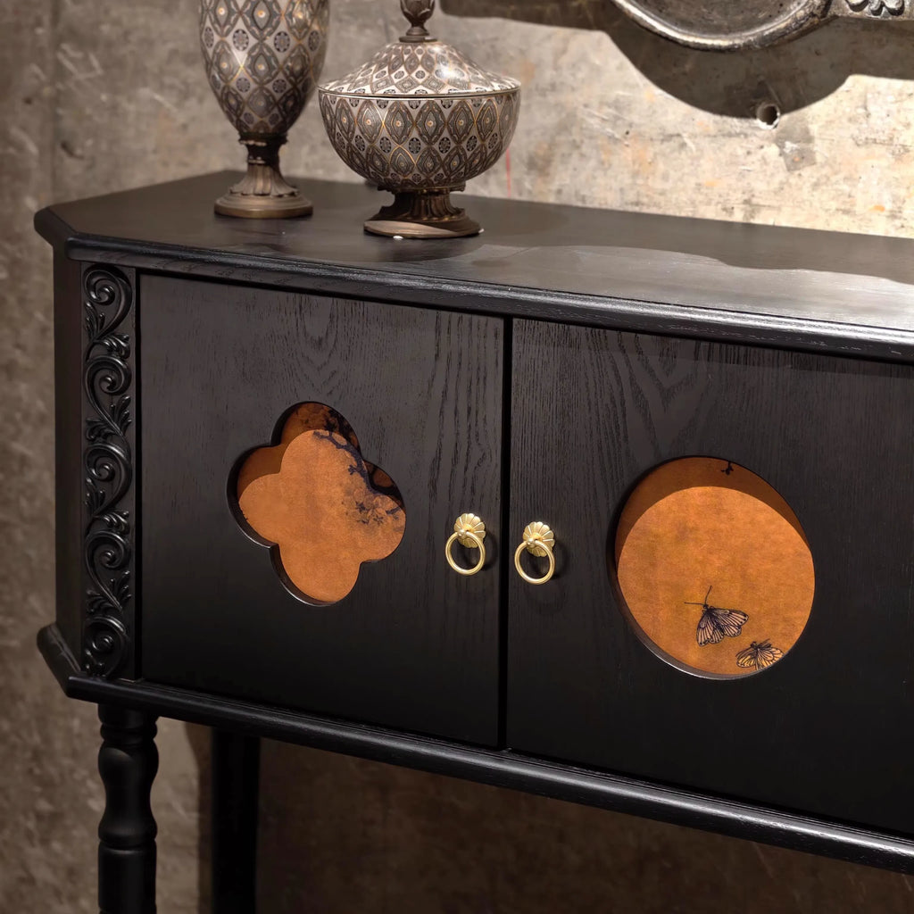 Modern Solid Wood Entrance Cabinet 2-Door 120cm Black