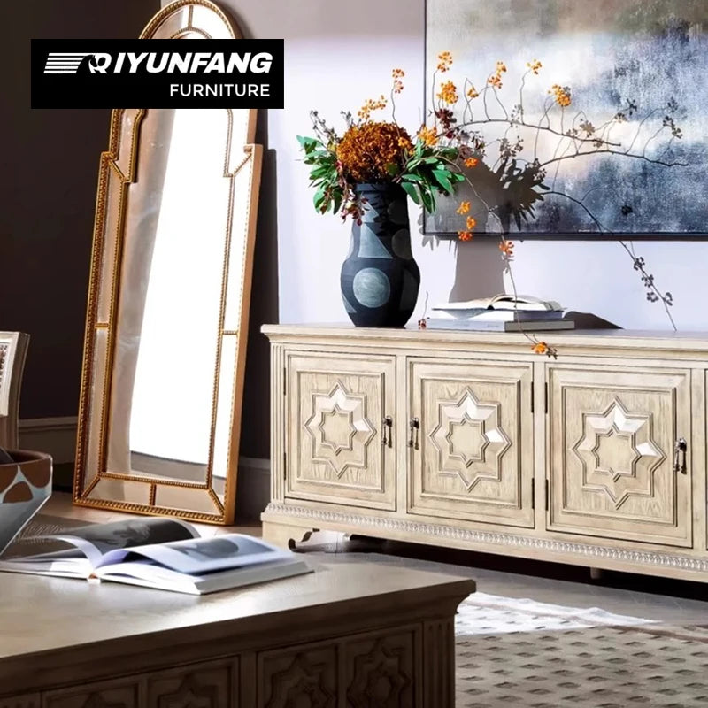 Modern Solid Wood TV Sideboard Storage Cabinet 190cm Retro