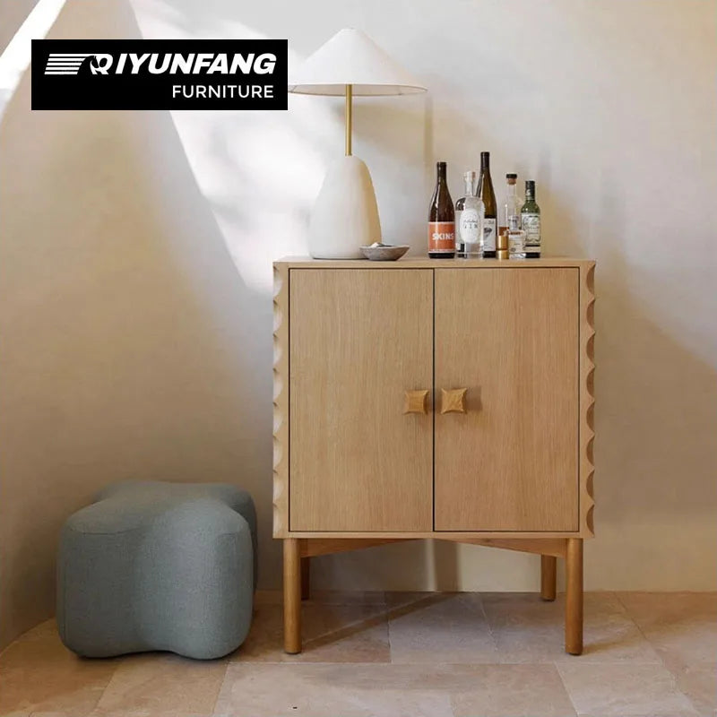 Solid Oak Wall-Mounted Sideboard Cabinet 2-Compartment Modern Storage