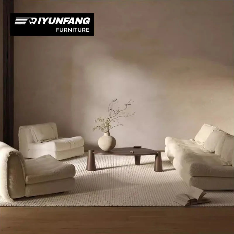 Nordic Style Modular L-Shape Armless Sofa Plush Fabric Wood