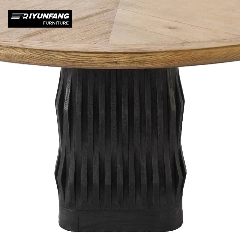 Modern Solid Wood Dining Table Rounded Pedestal Base 130cm Black