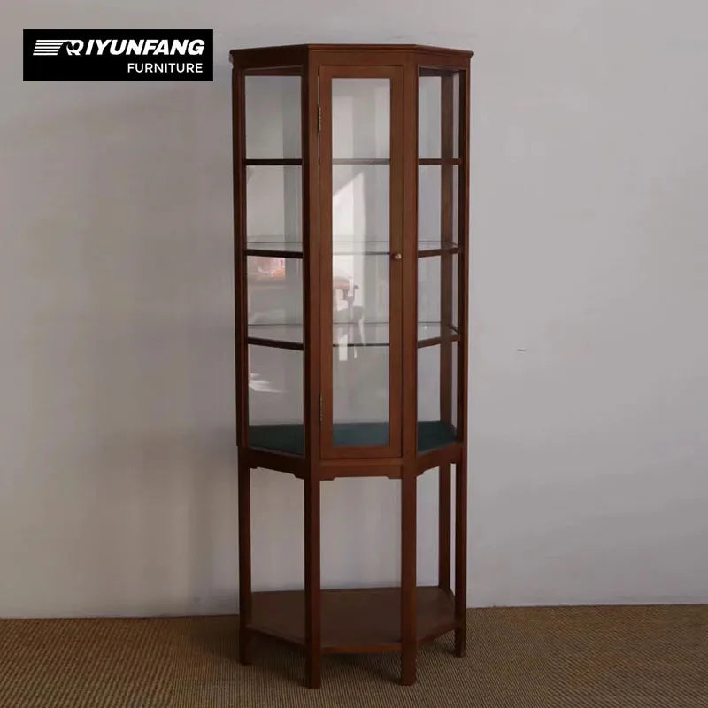 Solid Wood Glass Display Cabinet Vintage Floor Standing 180cm