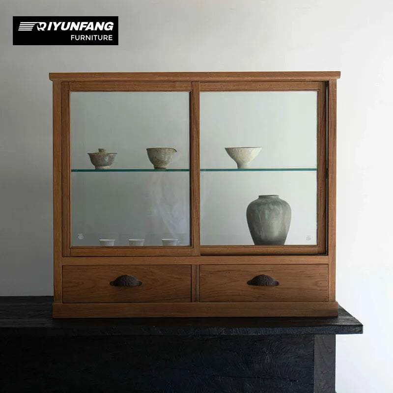 Solid Oak Sideboard Cabinet with Glass Doors 94cm
