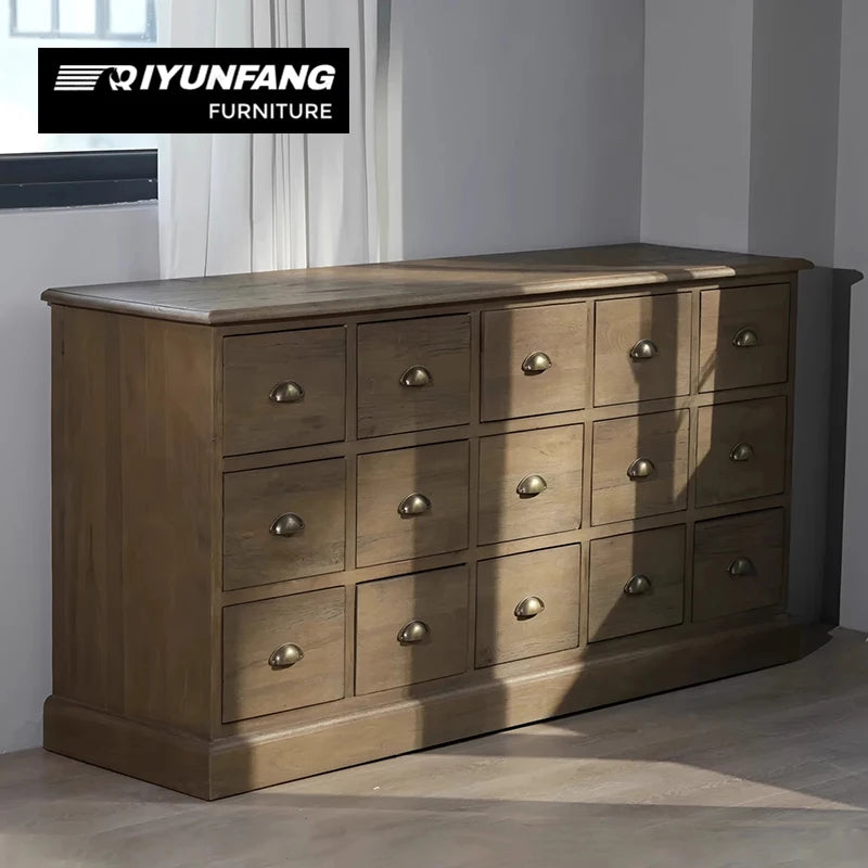 Modern Oak Wood Storage Chest Cabinet 9 or 15 Drawer