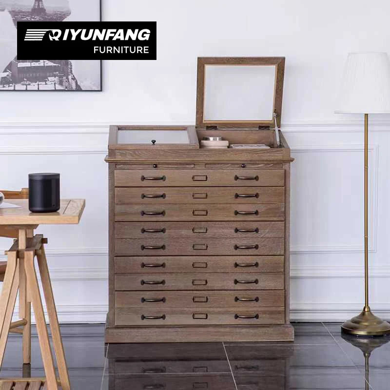 American-Style Solid Oak 9-Drawer Jewelry Display Cabinet
