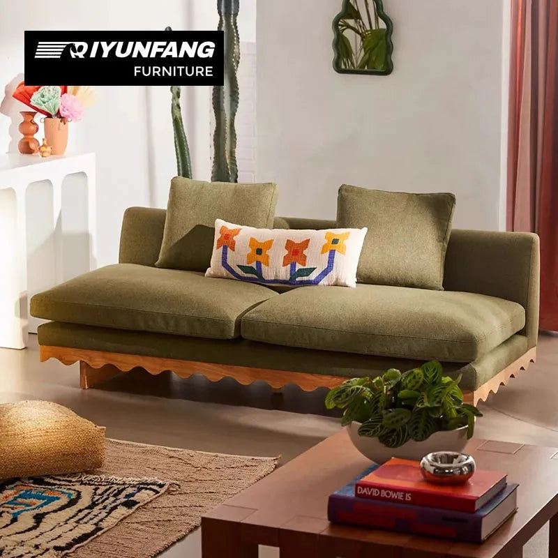 Modern Solid Wood Sectional Sofa Fabric Upholstered Custom