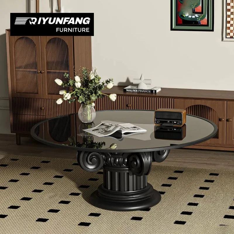 Modern Round Glass and Wood Coffee Table 100cm White