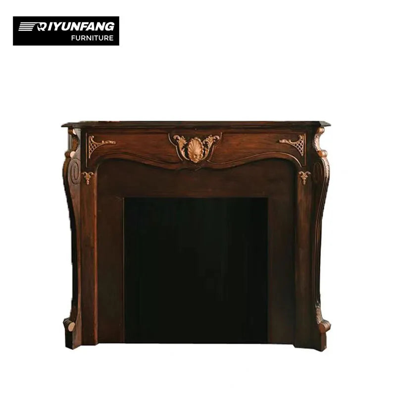 French Style Carved Solid Wood Decorative Fireplace Cabinet Customizable