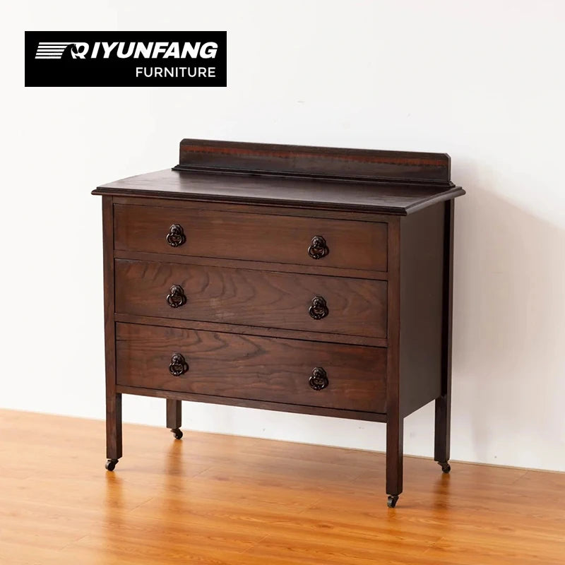 Solid Oak 3-Drawer Storage Cabinet Antique Retro Style