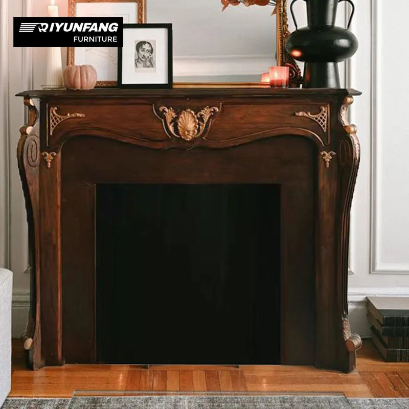 French Style Carved Solid Wood Decorative Fireplace Cabinet Customizable