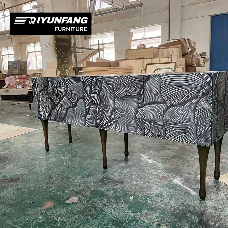 Solid Wood Six-Legged Sideboard Cabinet Hand-Carved Design