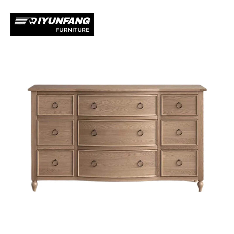 Solid Oak Retro Multi-Drawer Storage Cabinet French Provincial Style