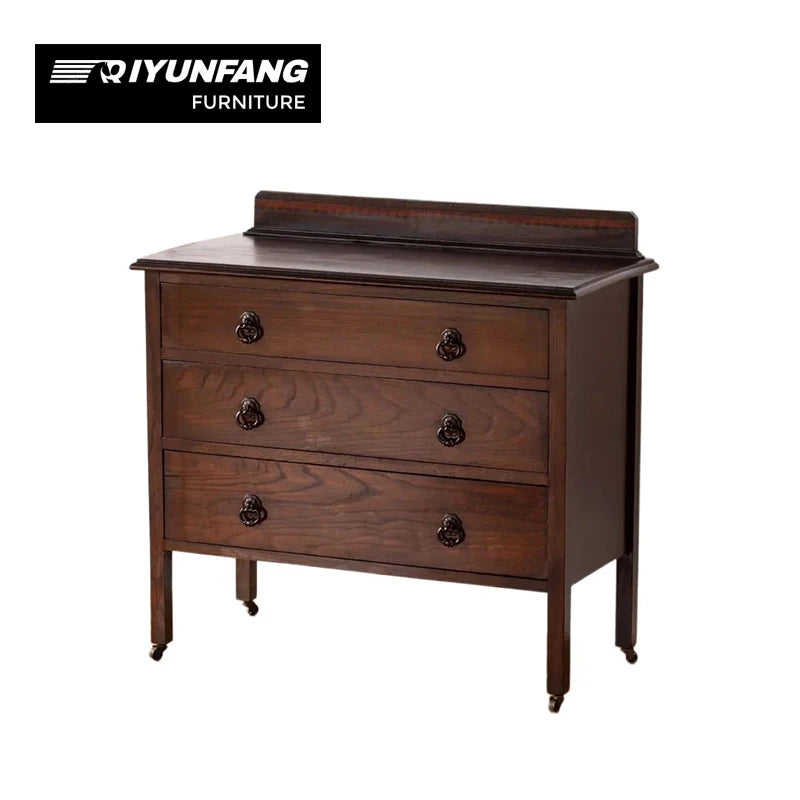 Solid Oak 3-Drawer Storage Cabinet Antique Retro Style