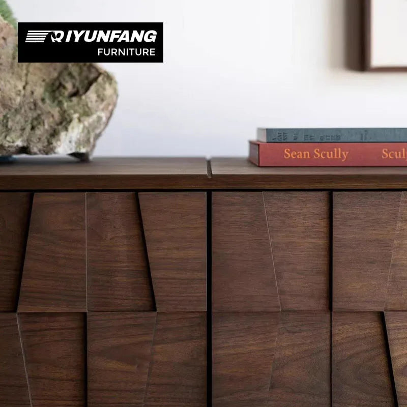 Carved Solid Wood Sideboard Modern Rustic Storage Cabinet
