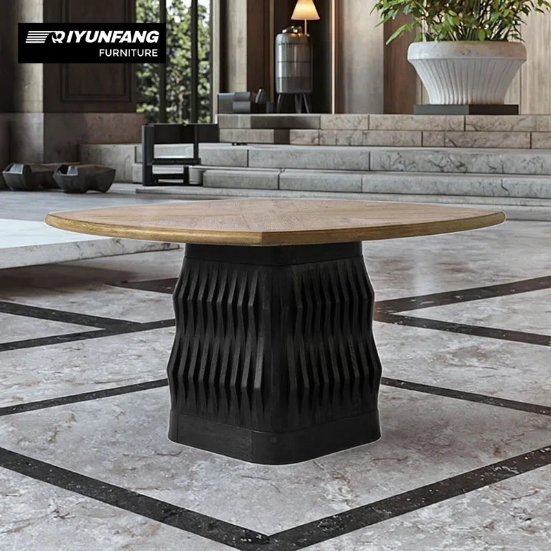Modern Solid Wood Dining Table Rounded Pedestal Base 130cm Black