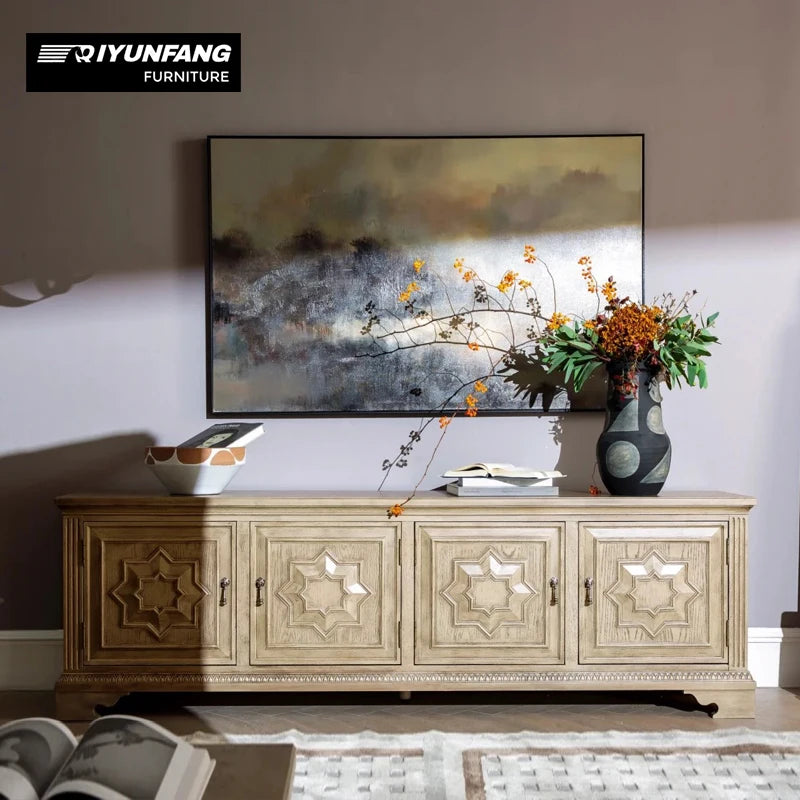 Modern Solid Wood TV Sideboard Storage Cabinet 190cm Retro