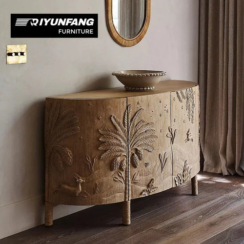American Country Semicircular Entrance Hall Cabinet Solid Wood Carved