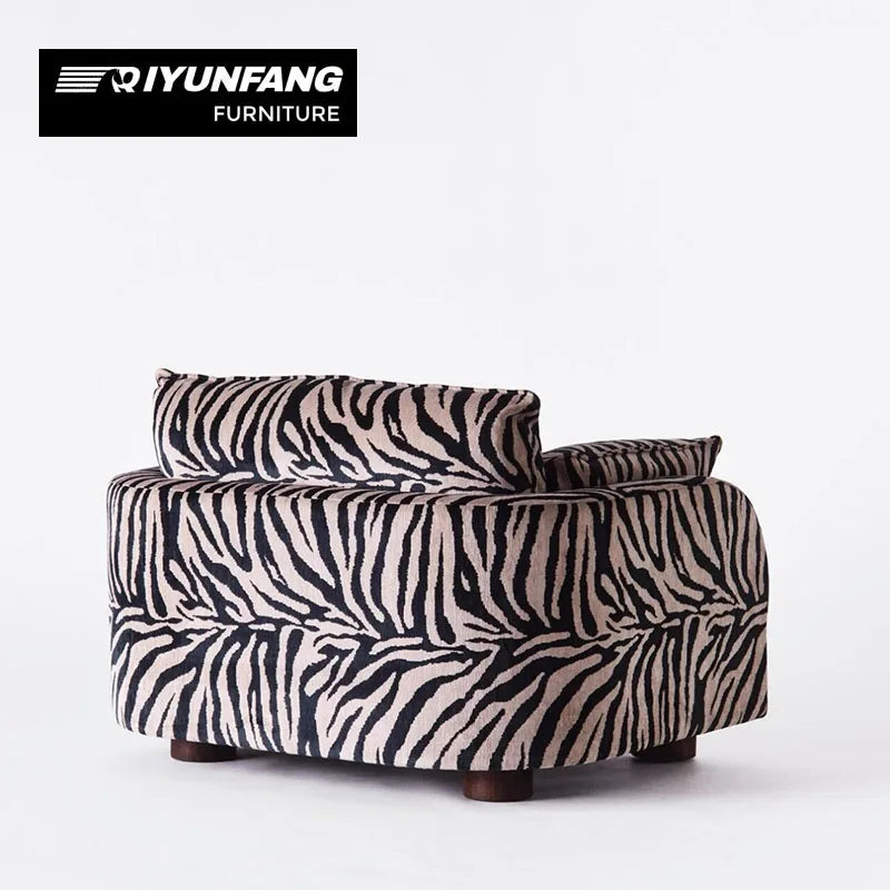 Zebra Print Fabric Upholstered Sofa Mid-Century Style Living Room