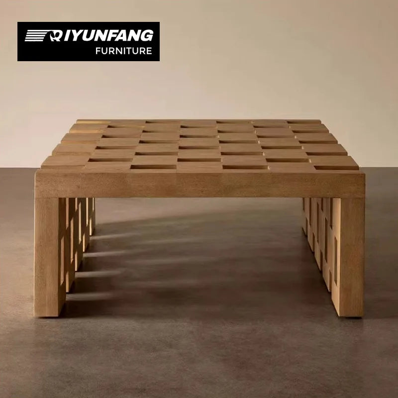 Modern Hollow Solid Wood Square Coffee Table Minimalist Design
