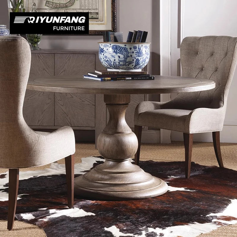 Solid Wood Round Dining Table and Chair Set 6-Seat
