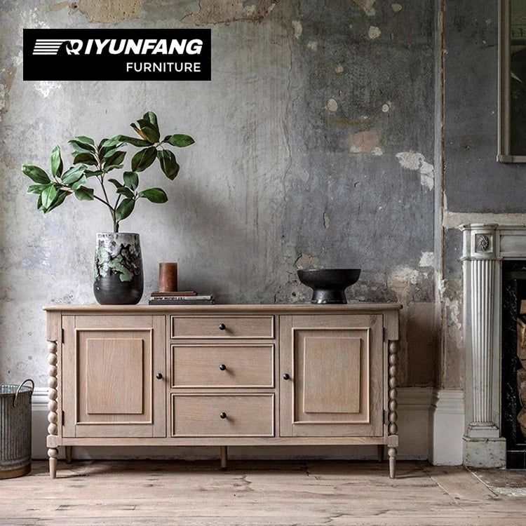 American Retro Sideboard Cabinet Handmade Wood Carving 3-Drawer 165cm