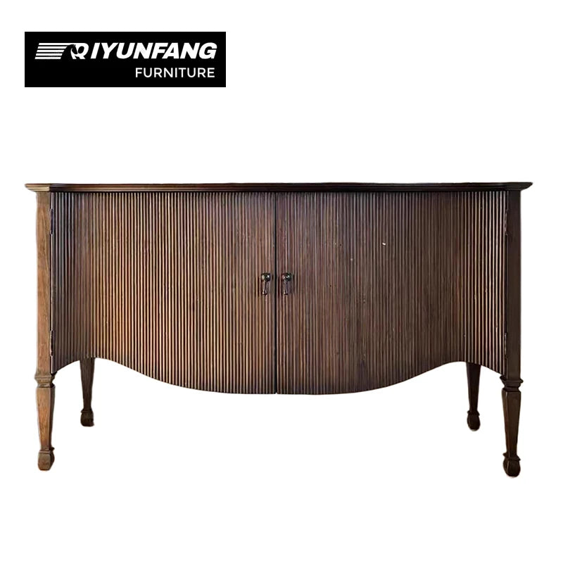 Traditional Ribbed Solid Oak Console Cabinet 2 Door Storage