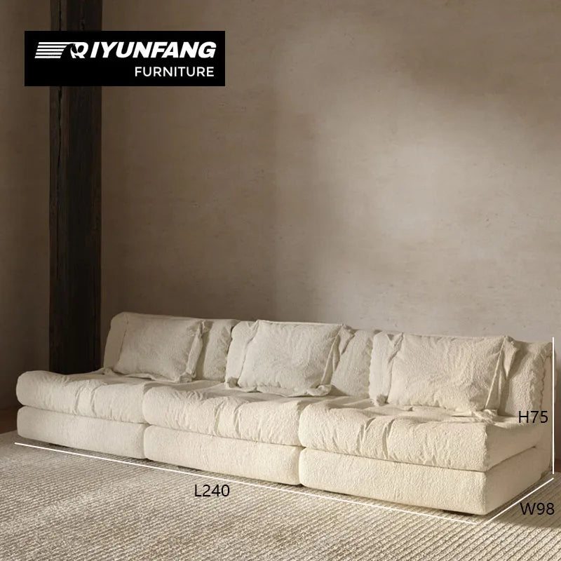 Nordic Style Modular L-Shape Armless Sofa Plush Fabric Wood