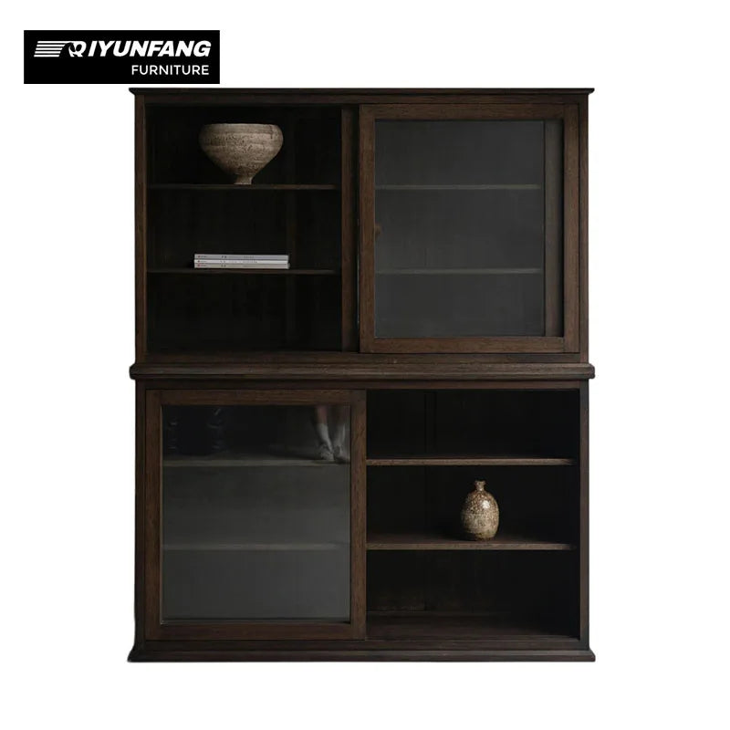 Traditional Solid Wood Sideboard Display Cabinet Glass Doors 135cm