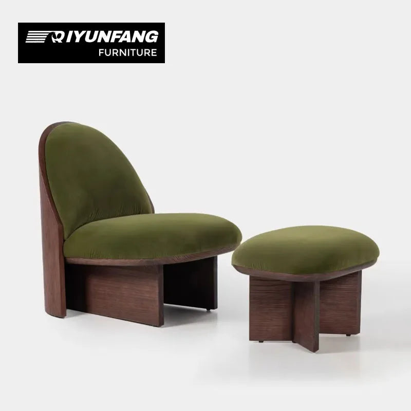 Modern Solid Wood Lounge Chair and Footrest Set